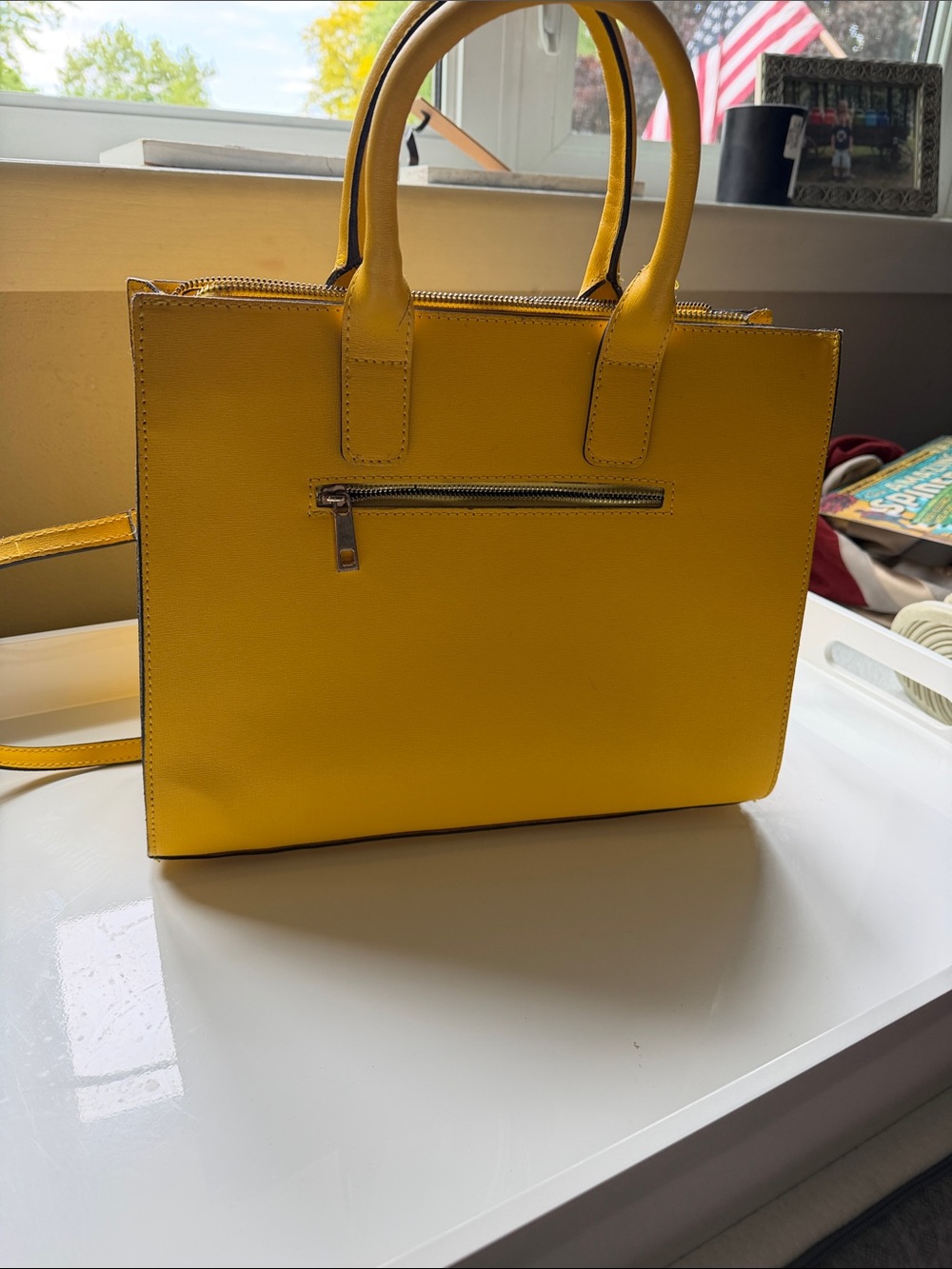 Vera Pelle Yellow Structured Satchel Handbag